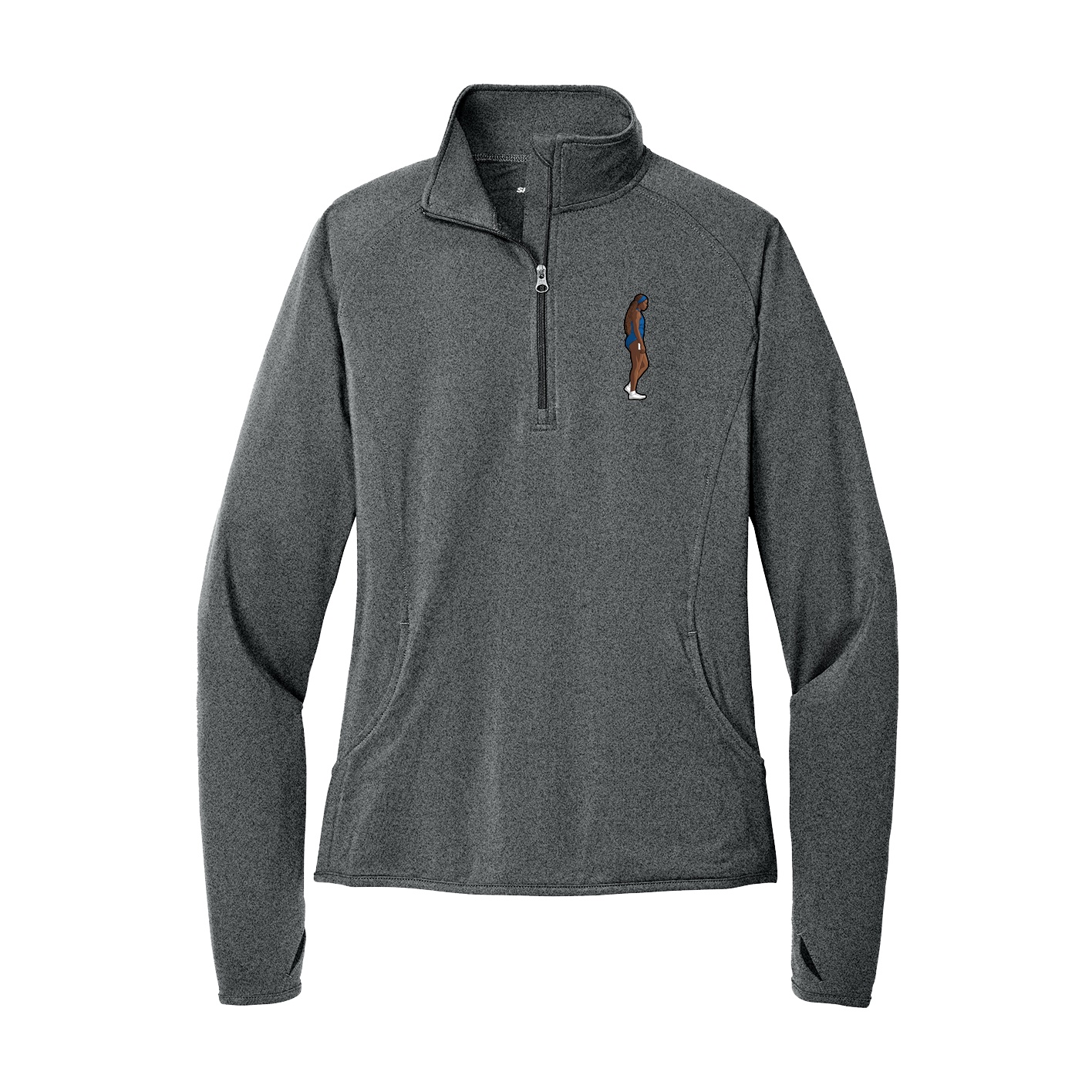 Women's Q-Zip Pullover — Name Vertical in Grey
