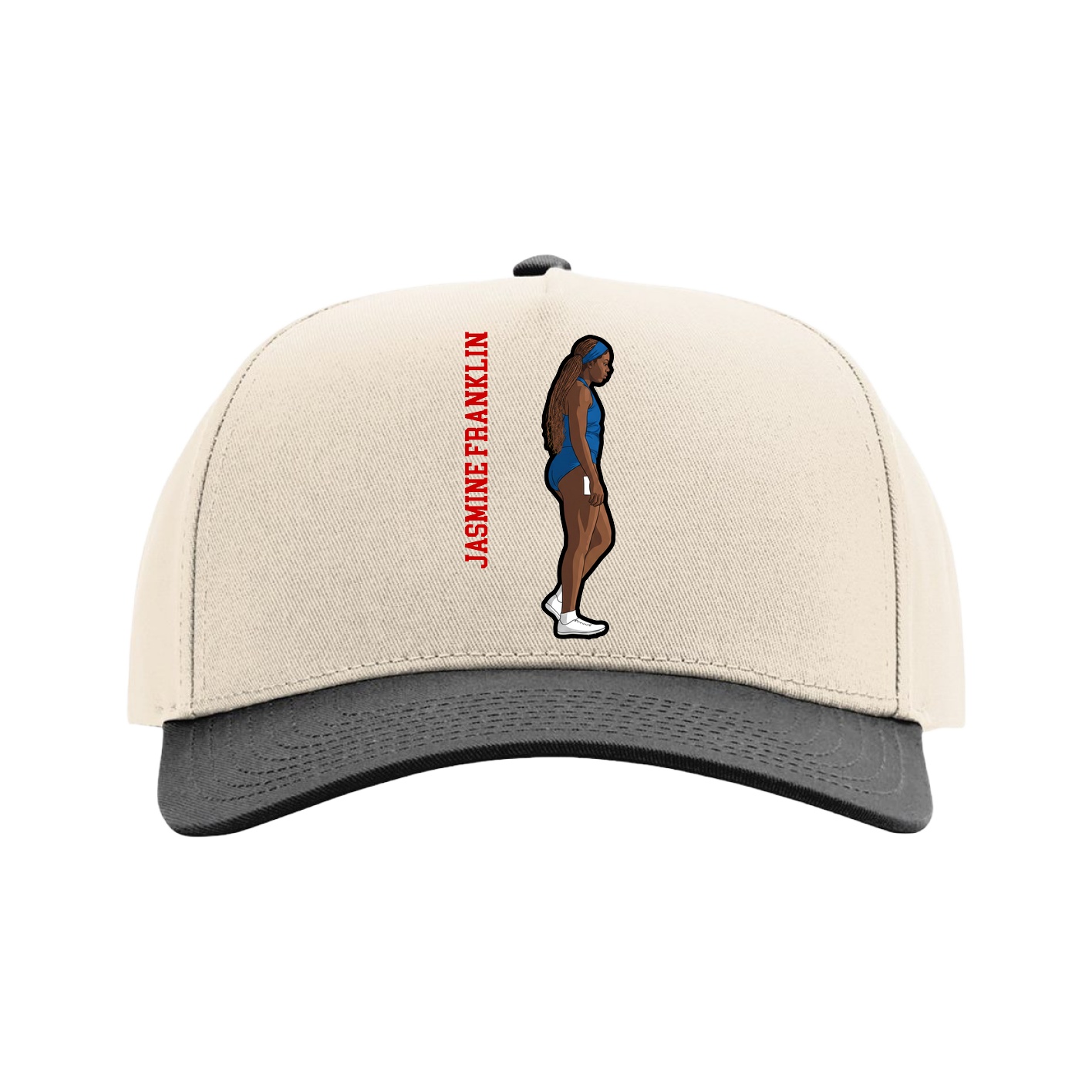 Full Fabric Five-Panel Champ Cap — Name Vertical in Cream/Black