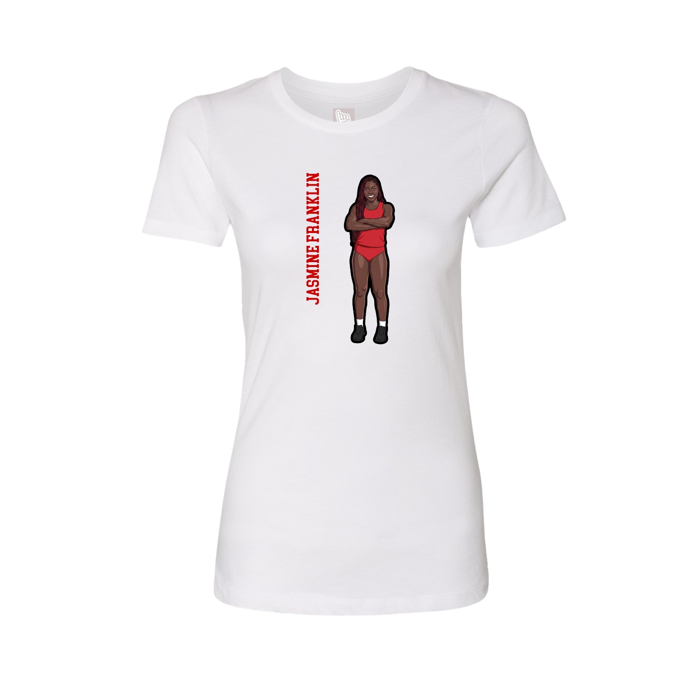 Womens Tee — Name Vertical in White