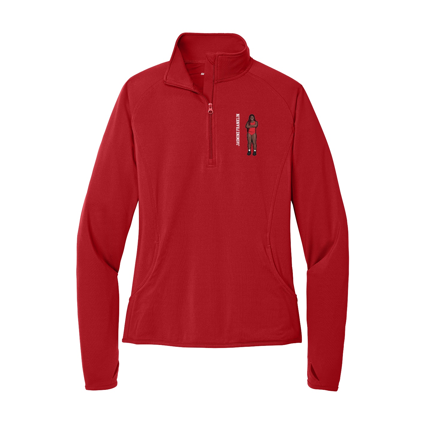 Women's Q-Zip Pullover — Name Vertical in Red