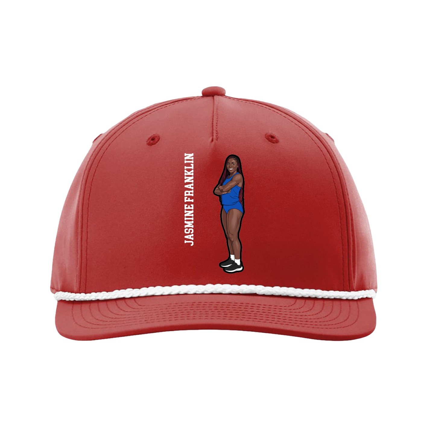 Five-Panel Classic Rope Cap — Name Vertical in Red