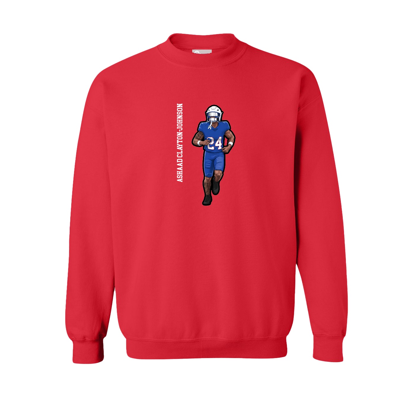 Fleece Crew — Name Vertical in Red