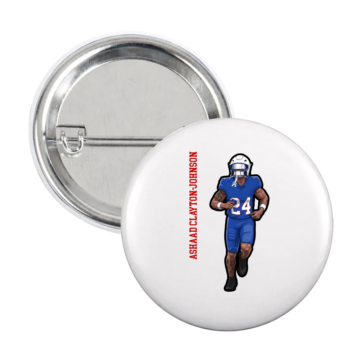 Game Day Button — Name Vertical in White