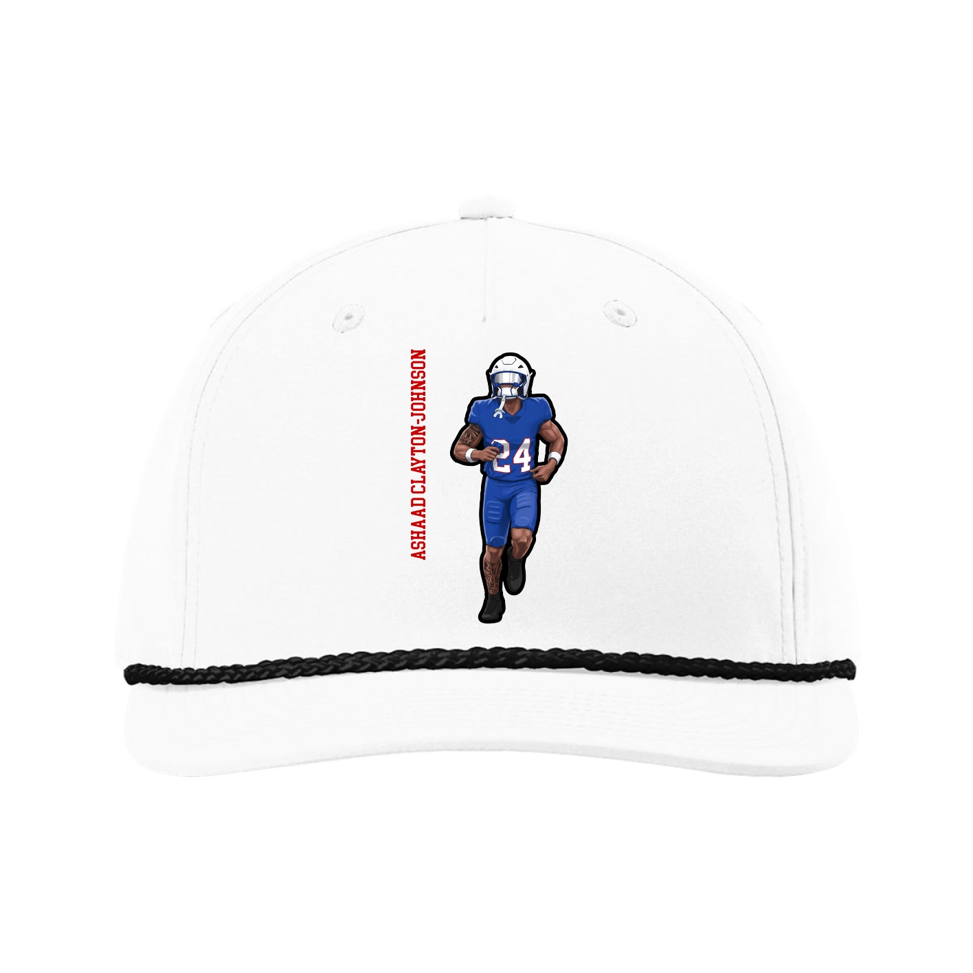 Five-Panel Classic Rope Cap — Name Vertical in White