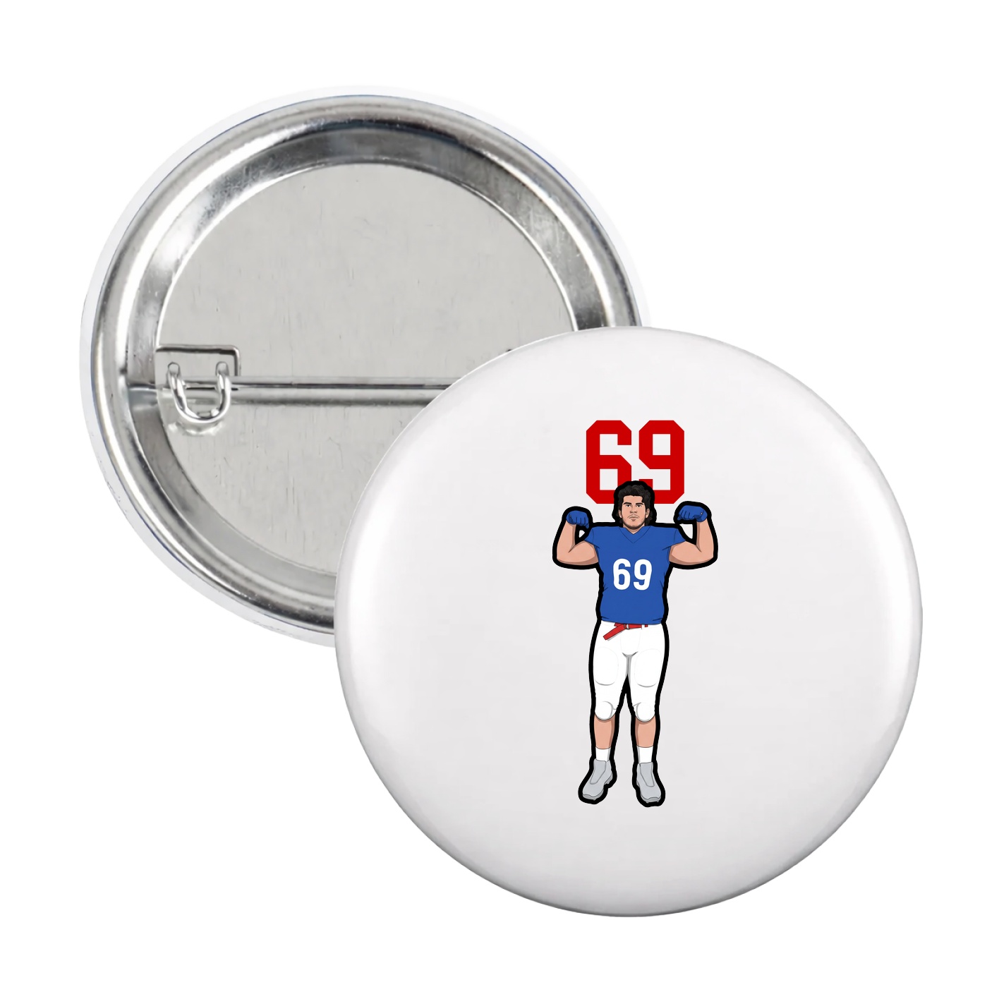Game Day Button — Number Top in White