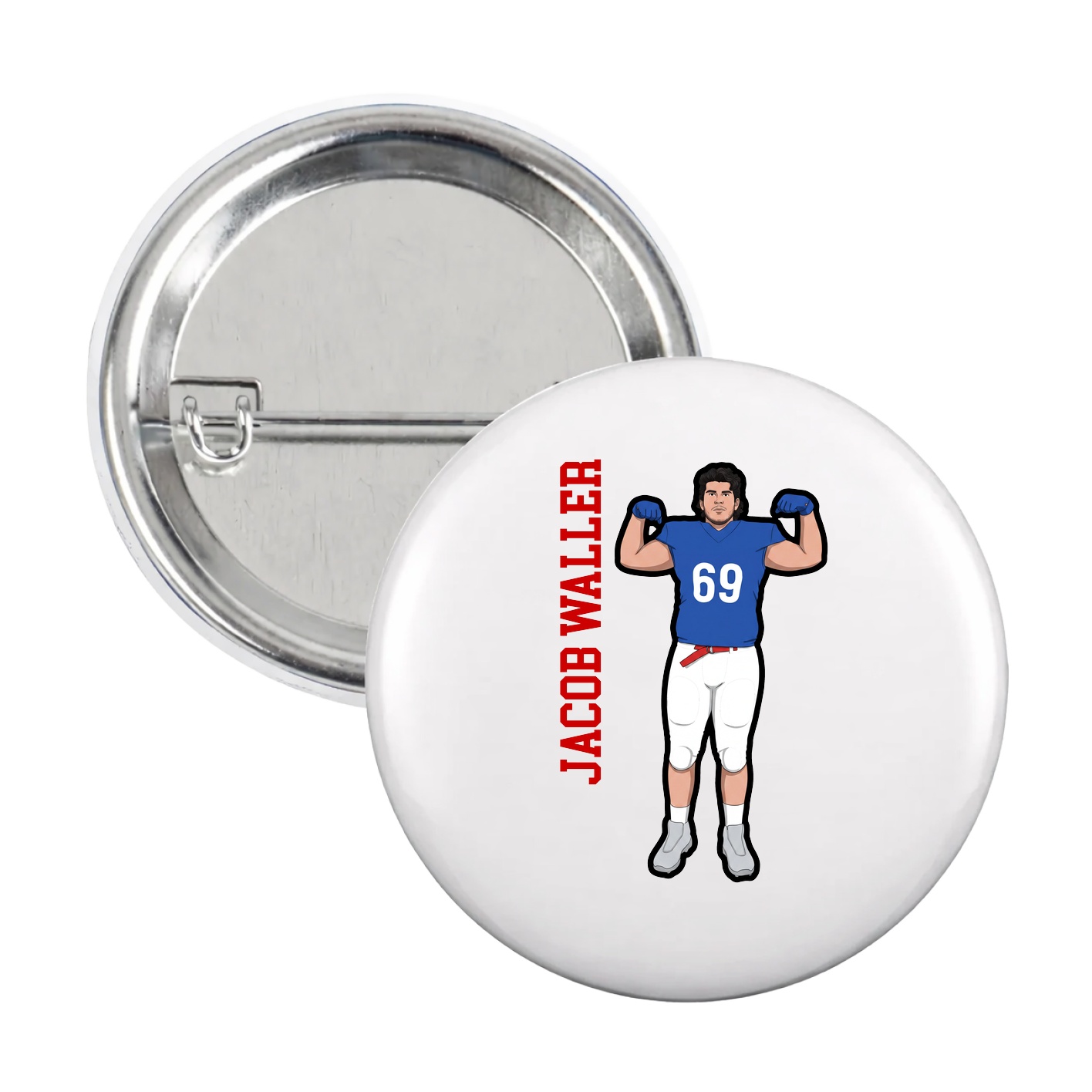 Game Day Button — Name Vertical in White