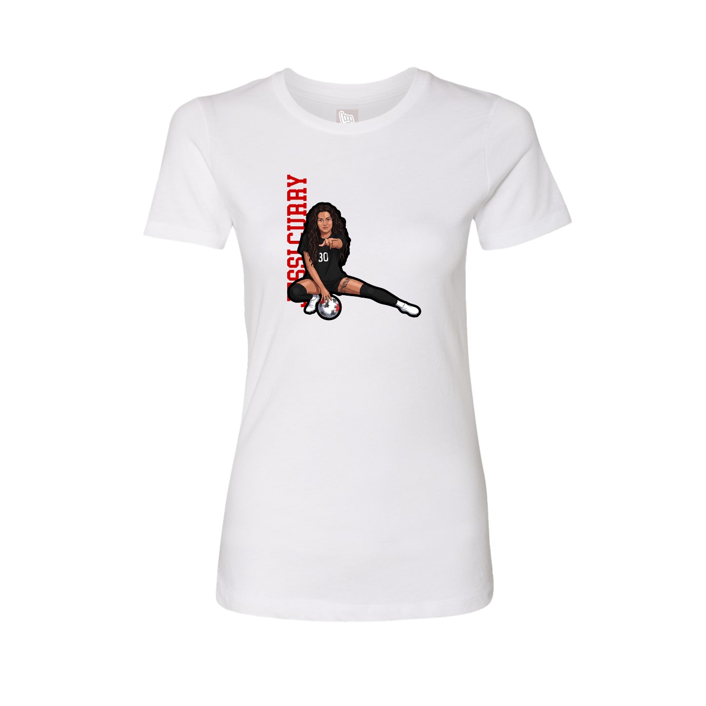 Fitted Women's Tee — Name Vertical in White