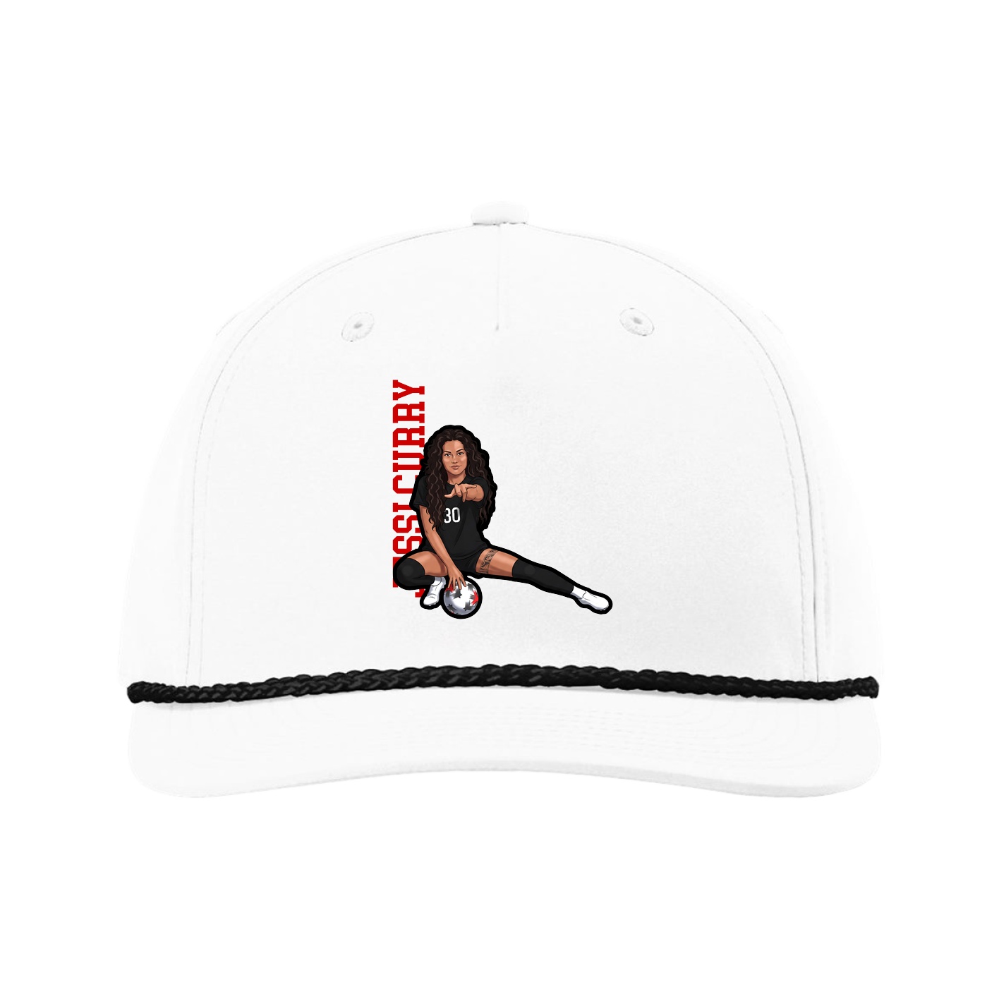 Five-Panel Classic Rope Cap — Name Vertical in White