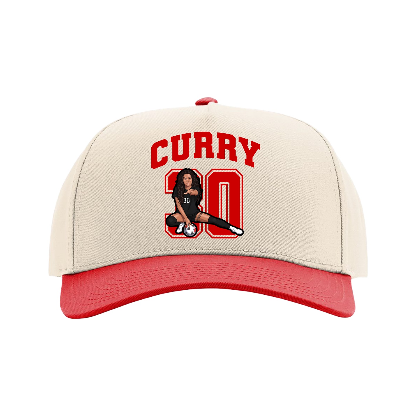 Full Fabric Five-Panel Champ Cap — Number in Cream/Red