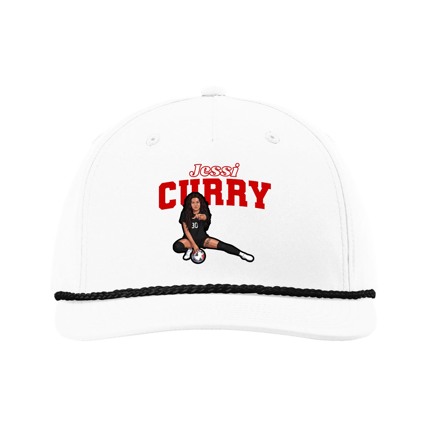 Five-Panel Classic Rope Cap — Name Arch in White