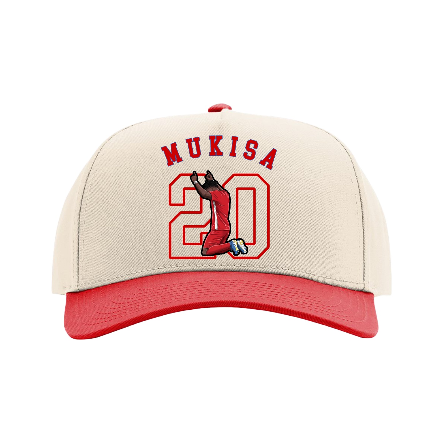 Full Fabric Five-Panel Champ Cap — Shirsey Arch in Cream/Red