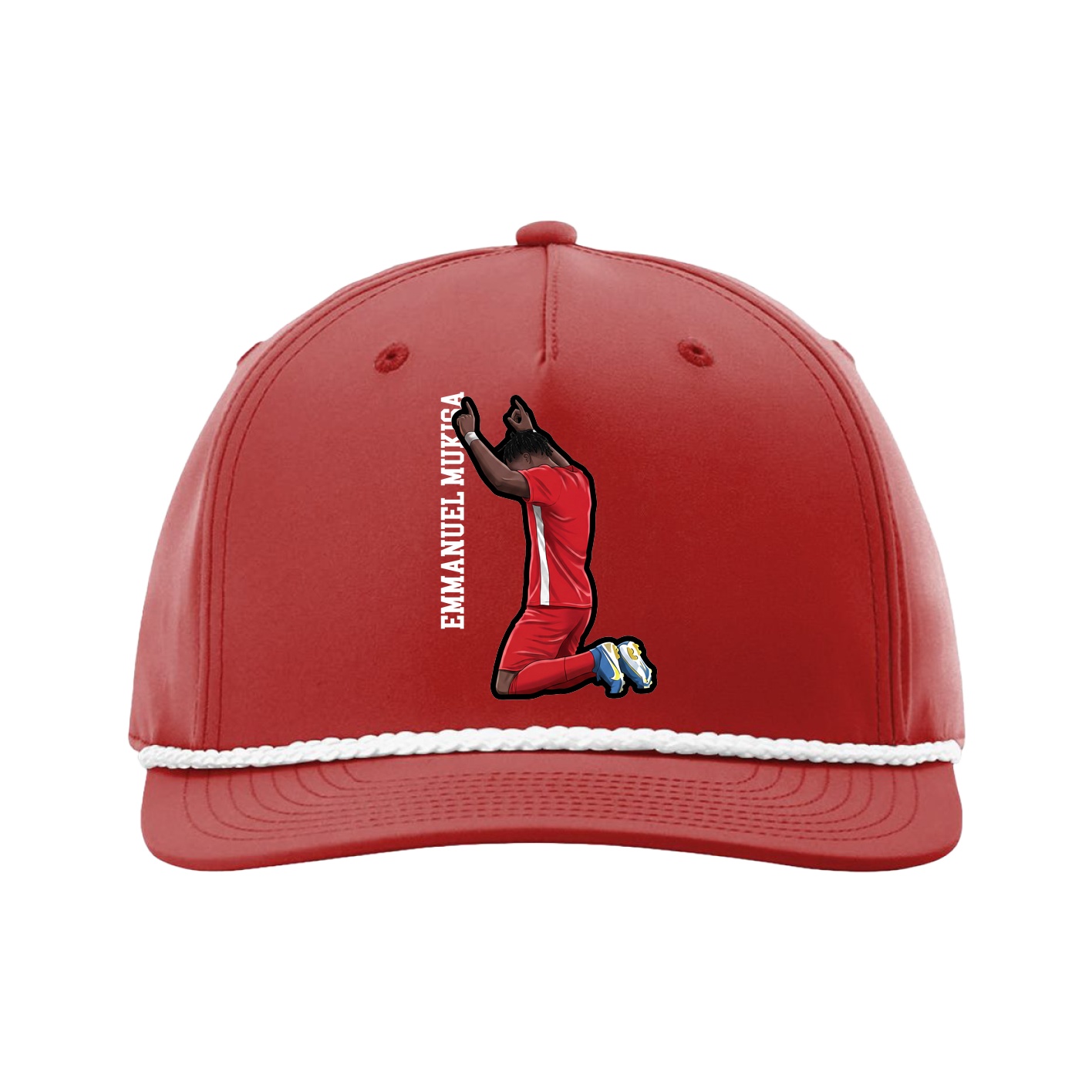 Five-Panel Classic Rope Cap — Name Vertical in Red