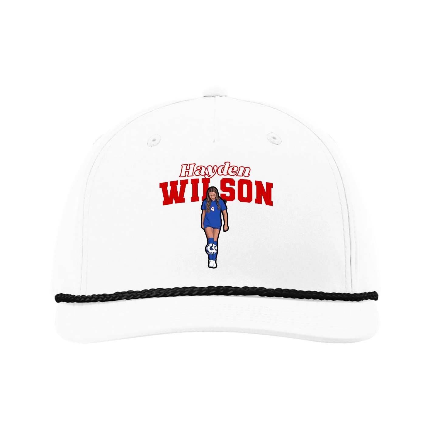 Five-Panel Classic Rope Cap — Name Arch in White