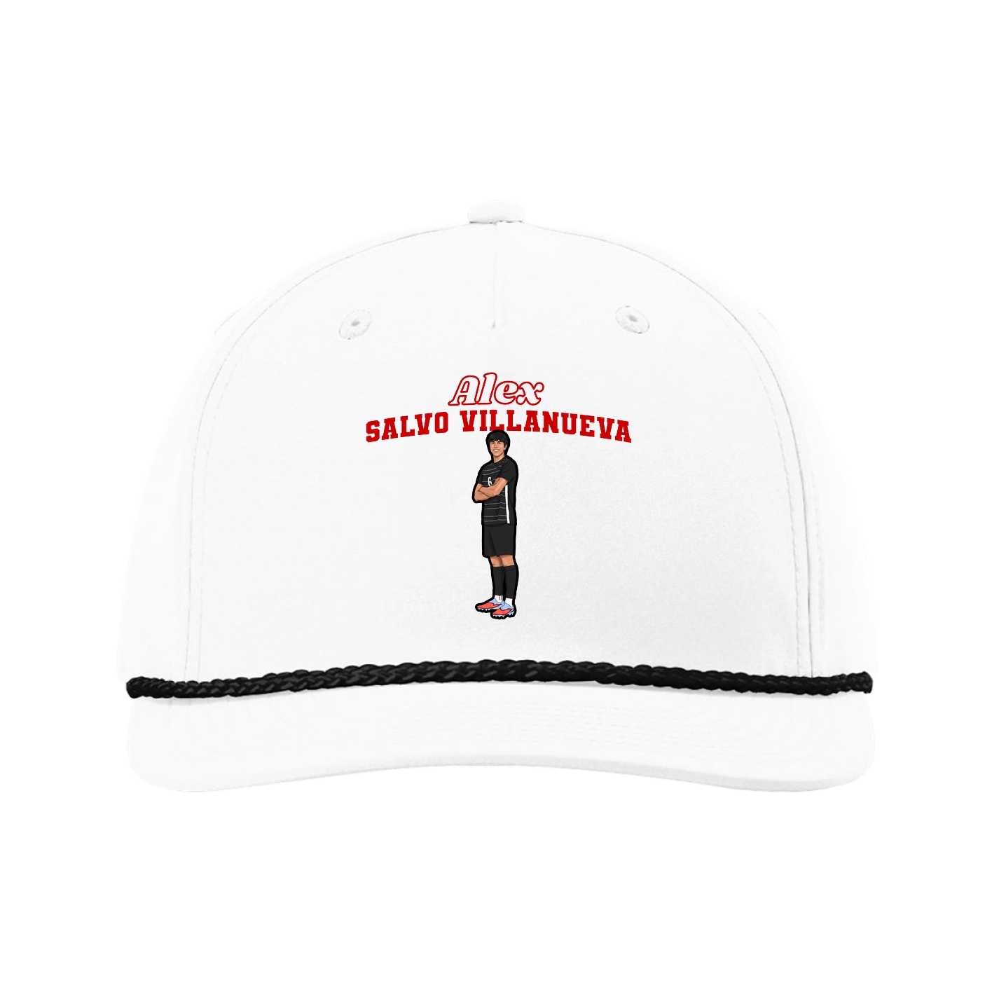 Five-Panel Classic Rope Cap — Name Arch in White