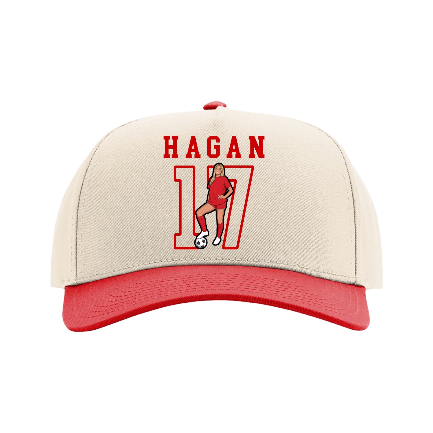 Full Fabric Five-Panel Champ Cap — Shirsey in Cream/Red