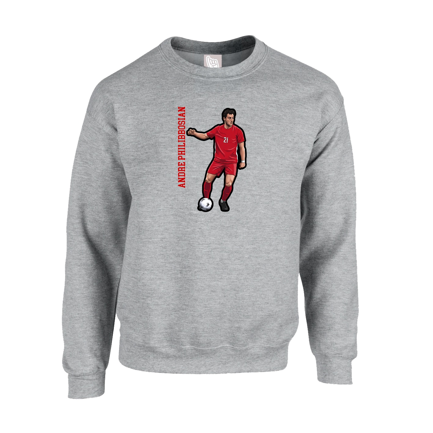 Fleece Crew — Name Vertical in Grey