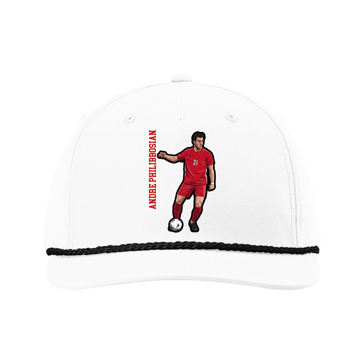 Five-Panel Classic Rope Cap — Name Vertical in White
