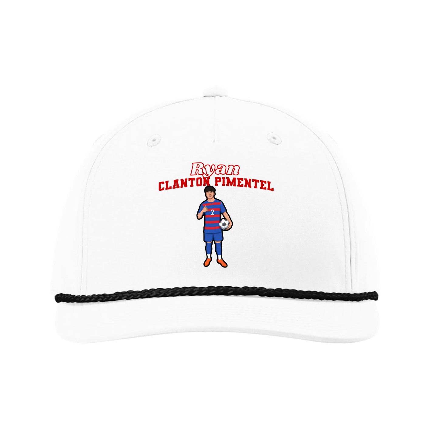Five-Panel Classic Rope Cap — Name Arch in White