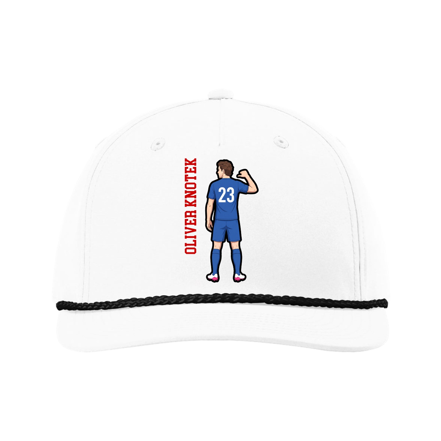 Five-Panel Classic Rope Cap — Name Vertical in White