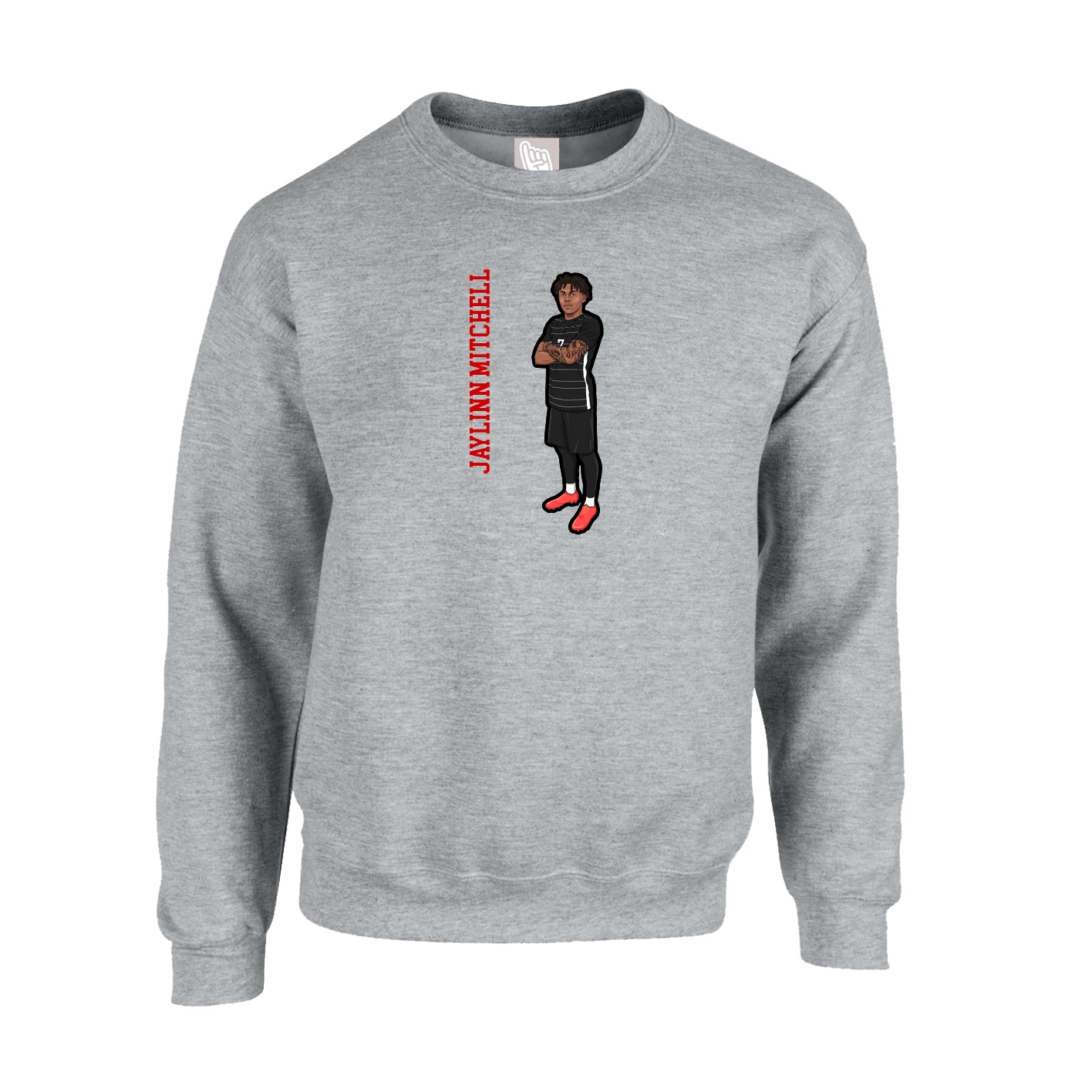 Fleece Crew — Name Vertical in Grey