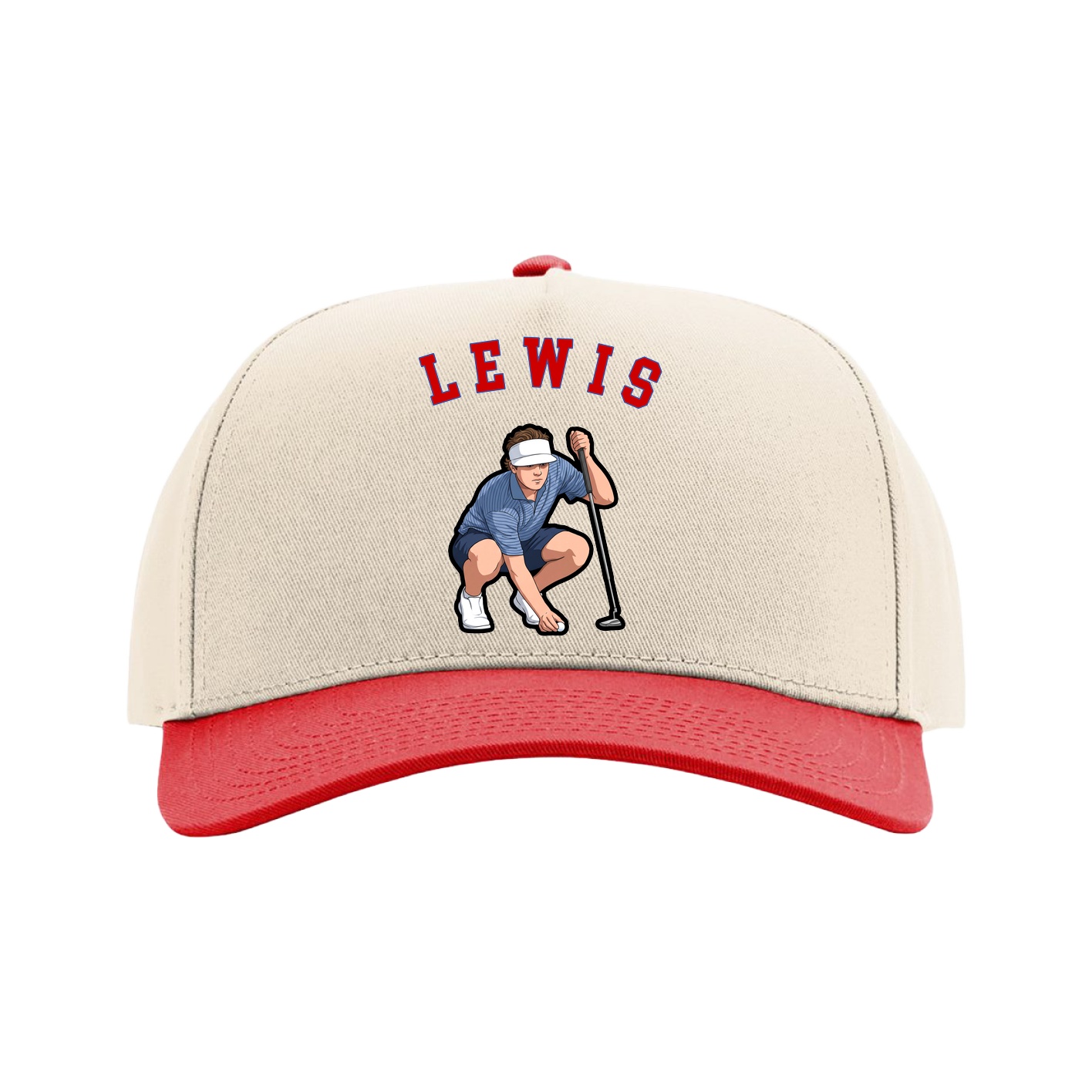 Full Fabric Five-Panel Champ Cap — Shirsey Arch in Cream/Red