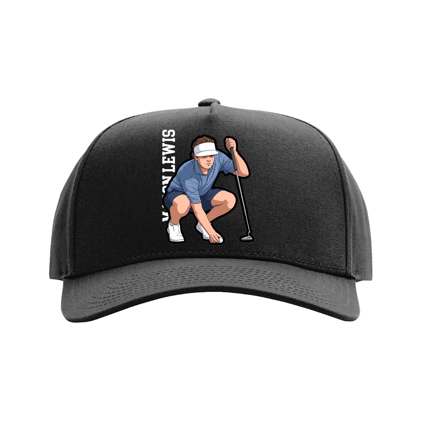 Full Fabric Five-Panel Champ Cap — Name Vertical in Black