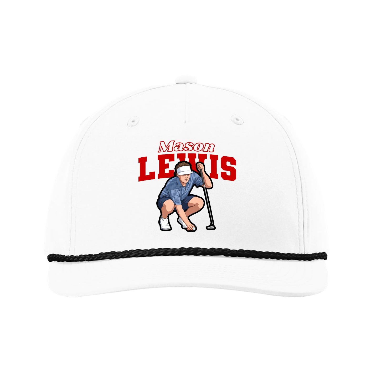 Five-Panel Classic Rope Cap — Name Arch in White