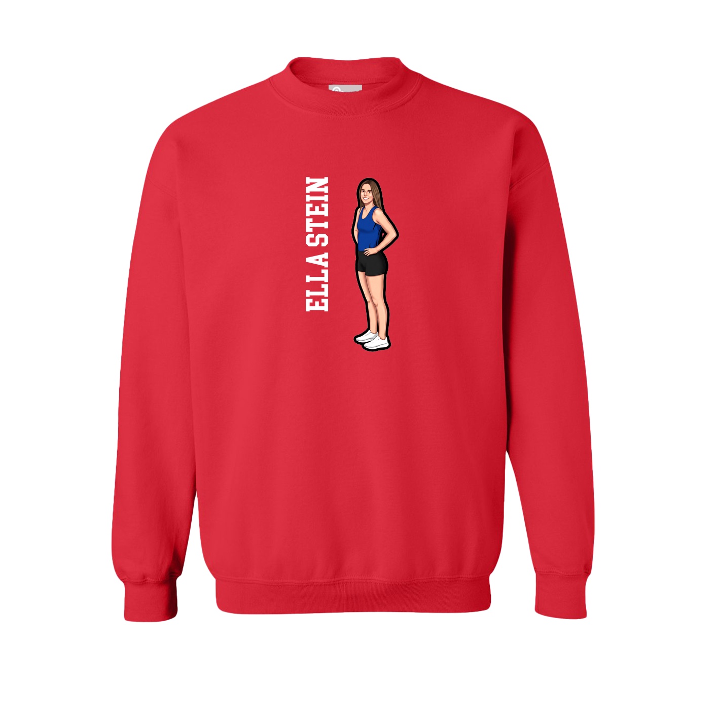 Fleece Crew — Name Vertical in Red