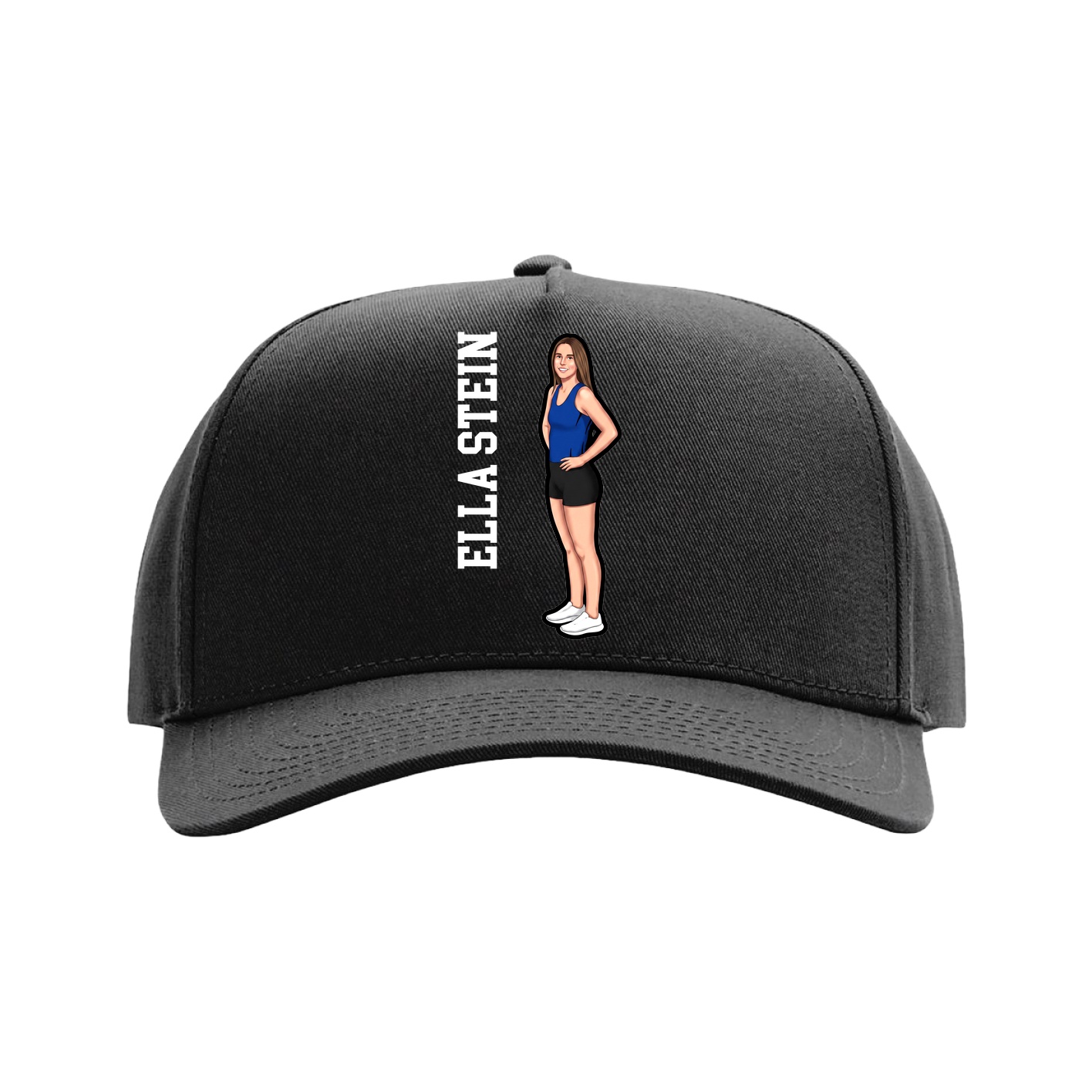 Full Fabric Five-Panel Champ Cap — Name Vertical in Black
