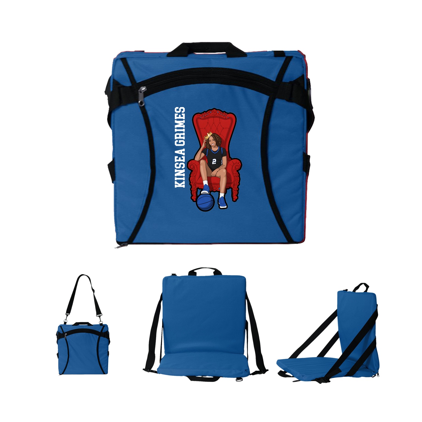 Folding Stadium Seat — Name Vertical in Royal