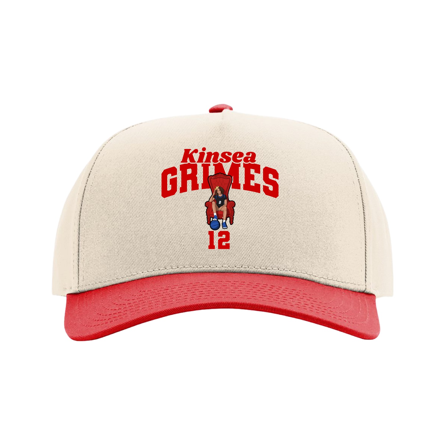 Full Fabric Five-Panel Champ Cap — Signature Arch in Cream/Red