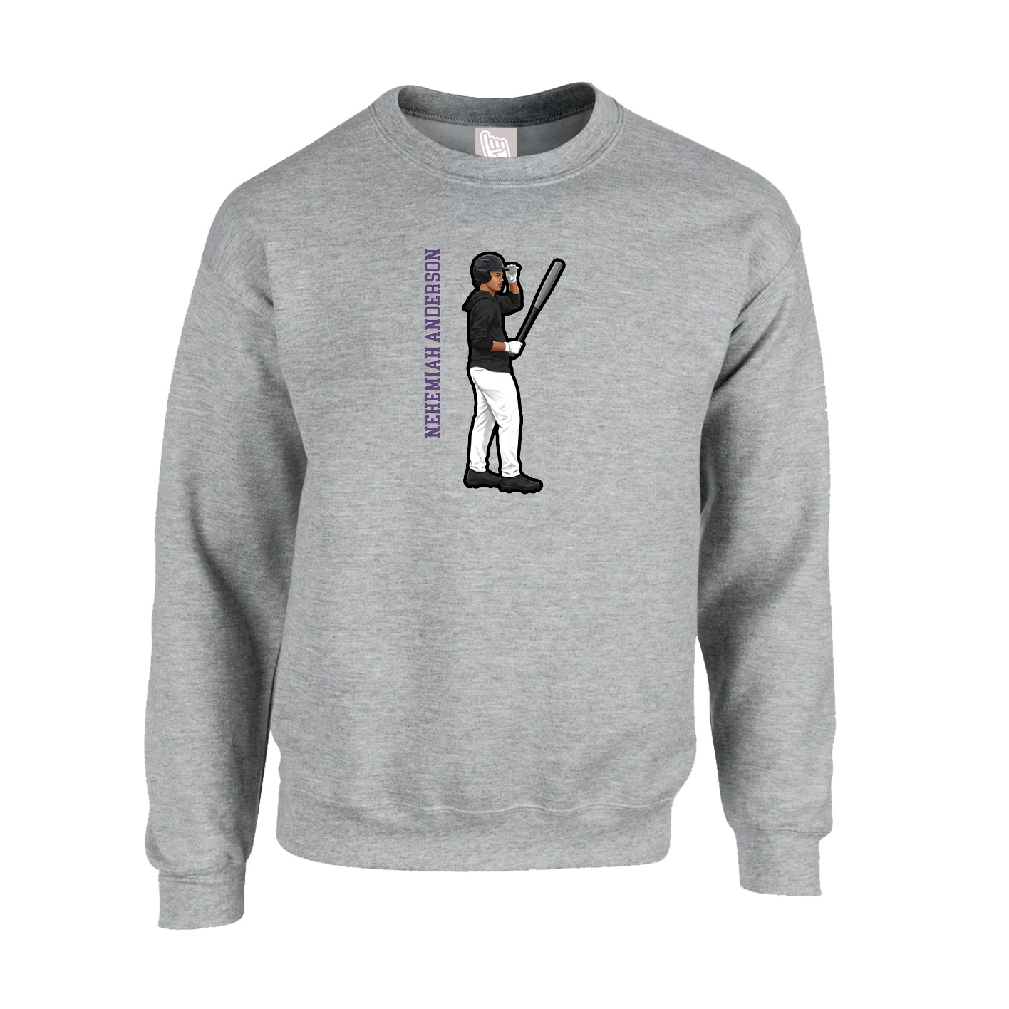 Fleece Crew — Name Vertical in Grey