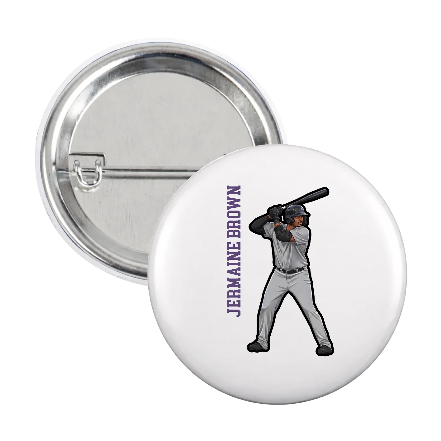 Game Day Button — Name Vertical in White