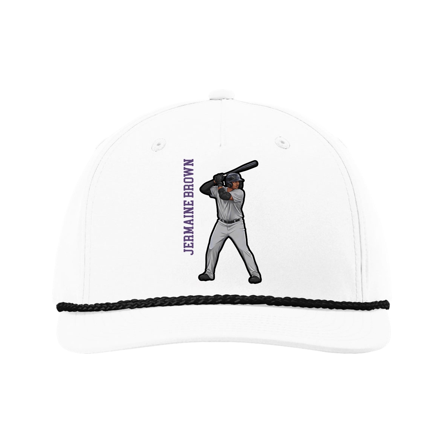 Five-Panel Classic Rope Cap — Name Vertical in White