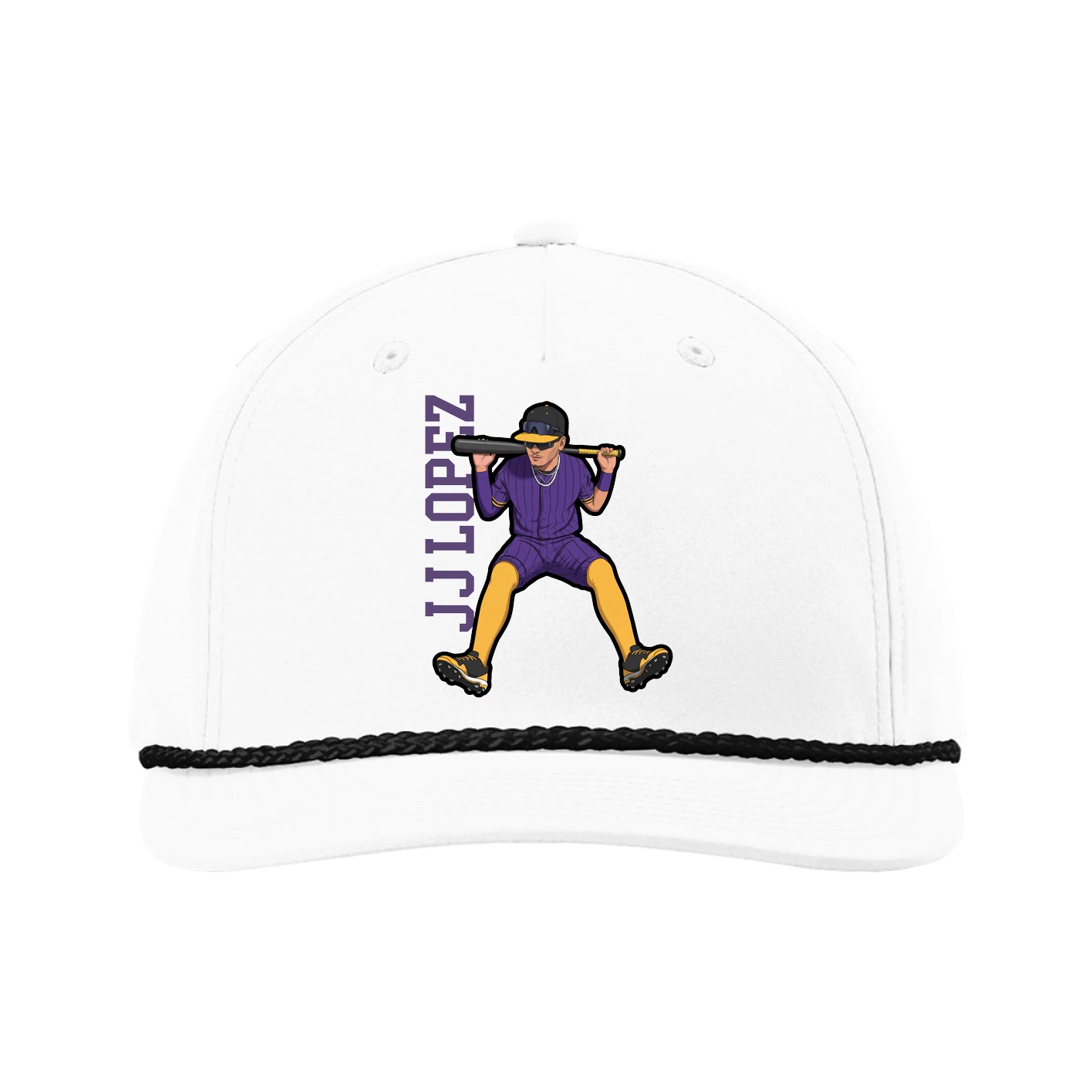 Five-Panel Classic Rope Cap — Name Vertical in White