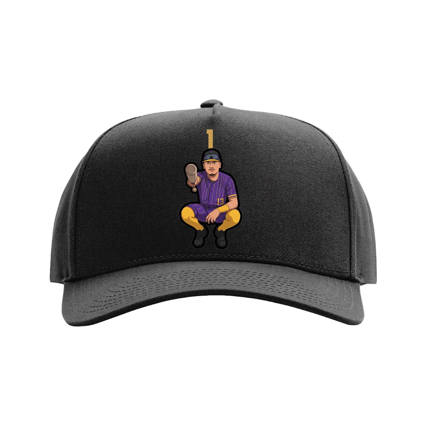 Full Fabric Five-Panel Champ Cap — Number Top in Black