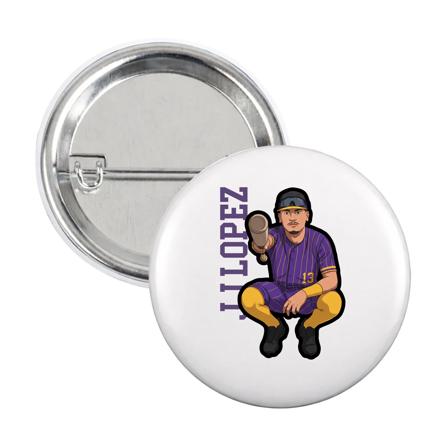 Game Day Button — Name Vertical in White