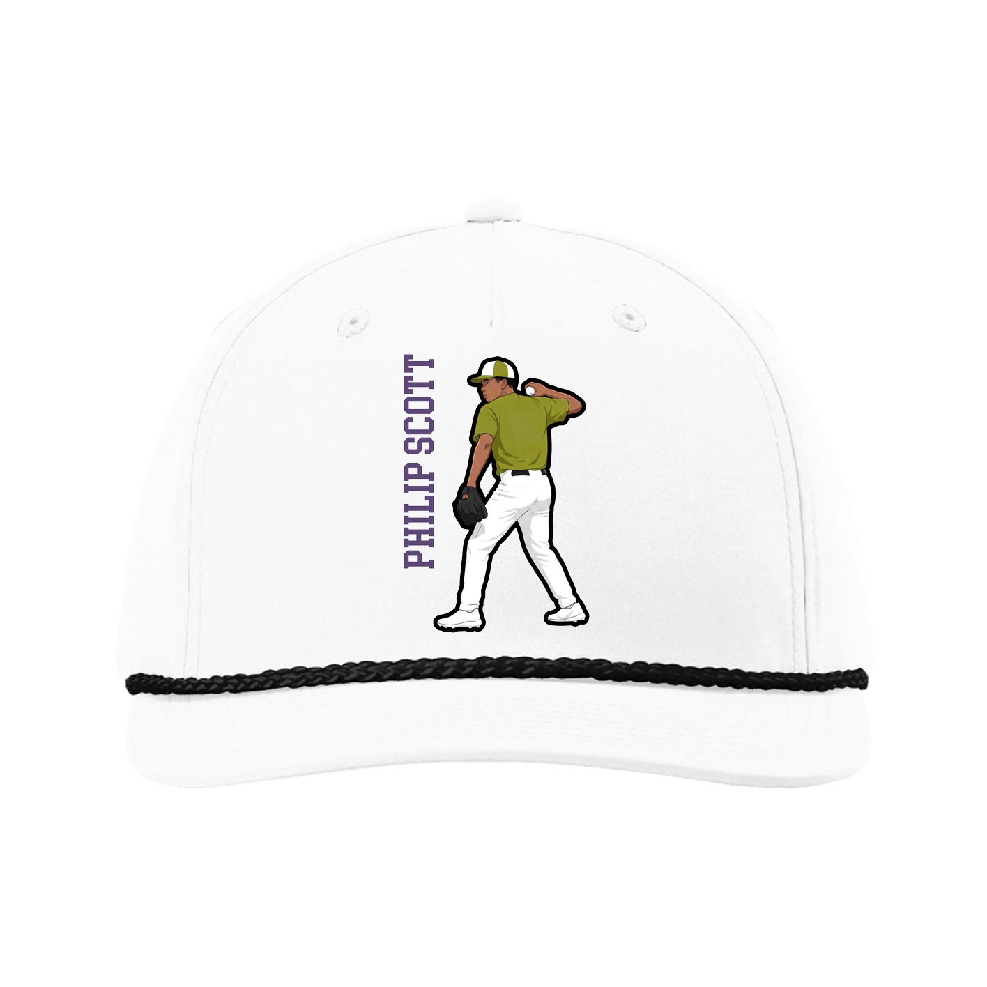 Five-Panel Classic Rope Cap — Name Vertical in White