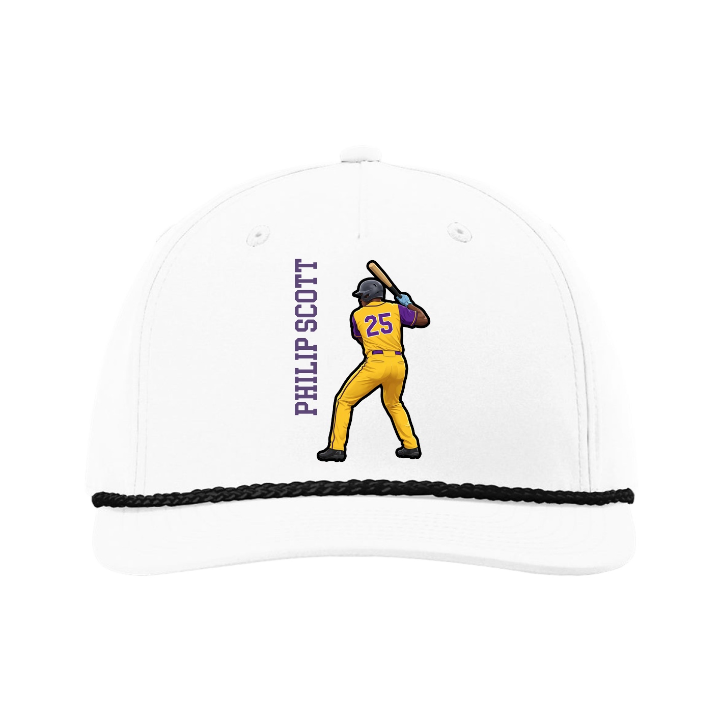 Five-Panel Classic Rope Cap — Name Vertical in White