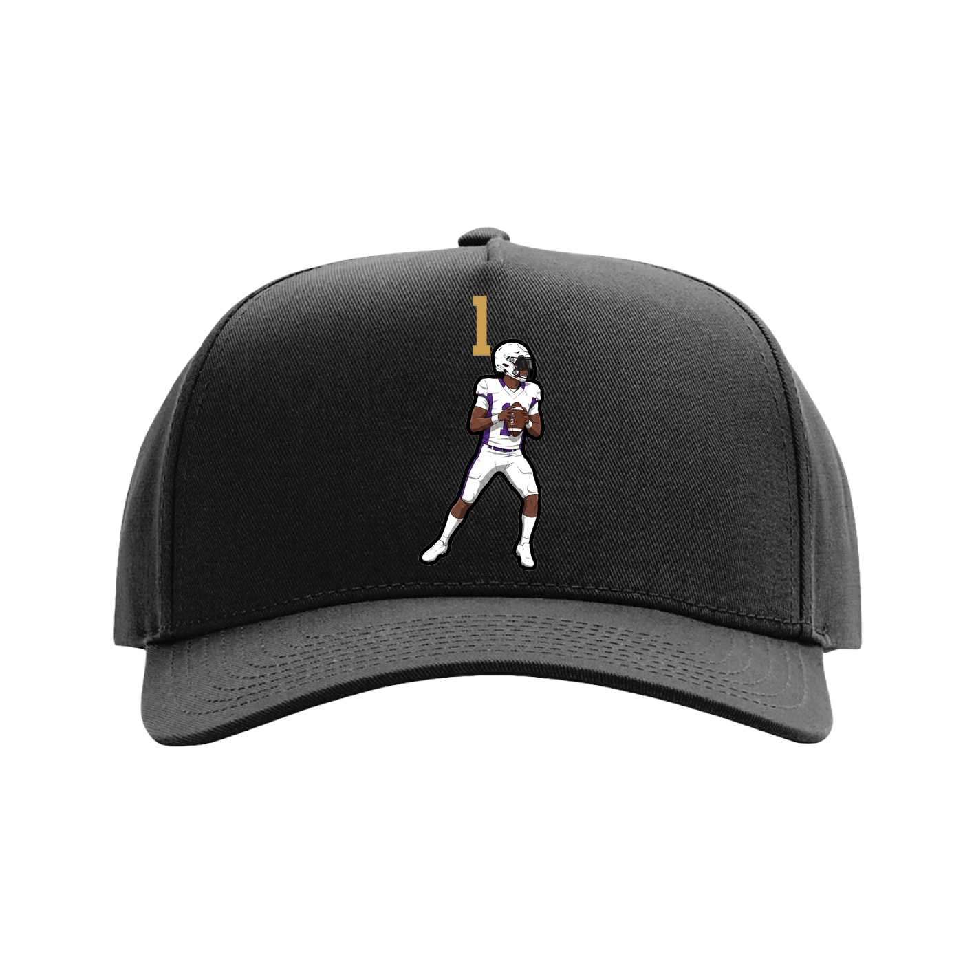 Full Fabric Five-Panel Champ Cap — Number Top in Black