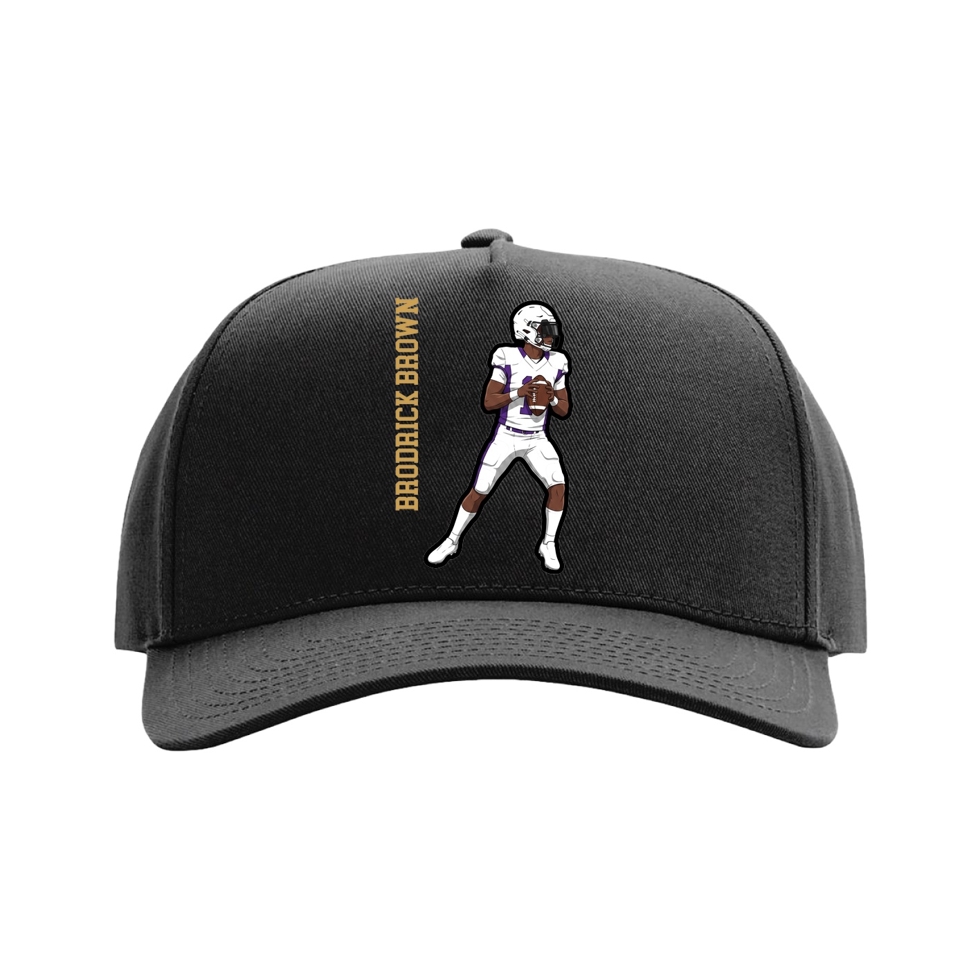 Full Fabric Five-Panel Champ Cap — Name Vertical in Black