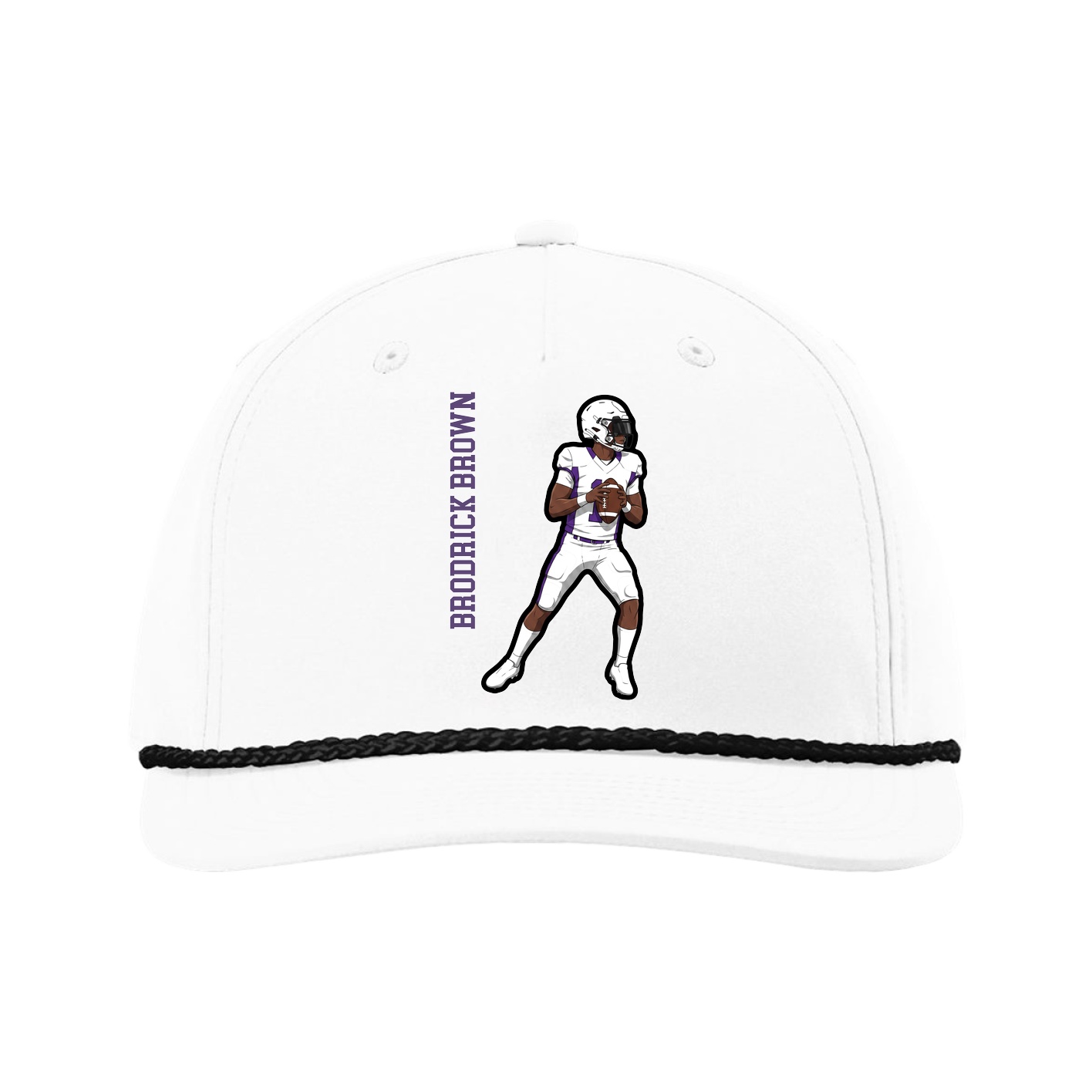 Five-Panel Classic Rope Cap — Name Vertical in White