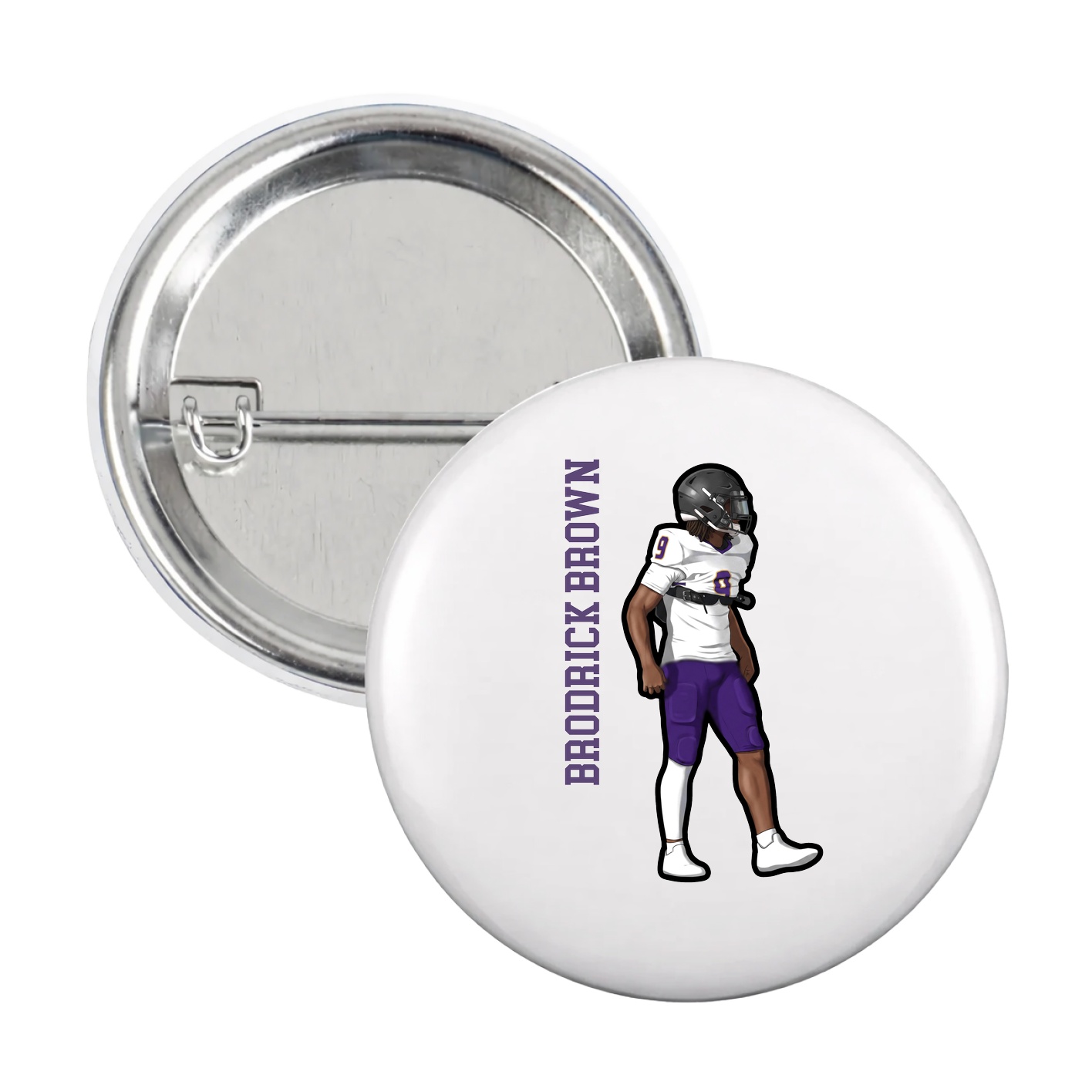 Game Day Button — Name Vertical in White