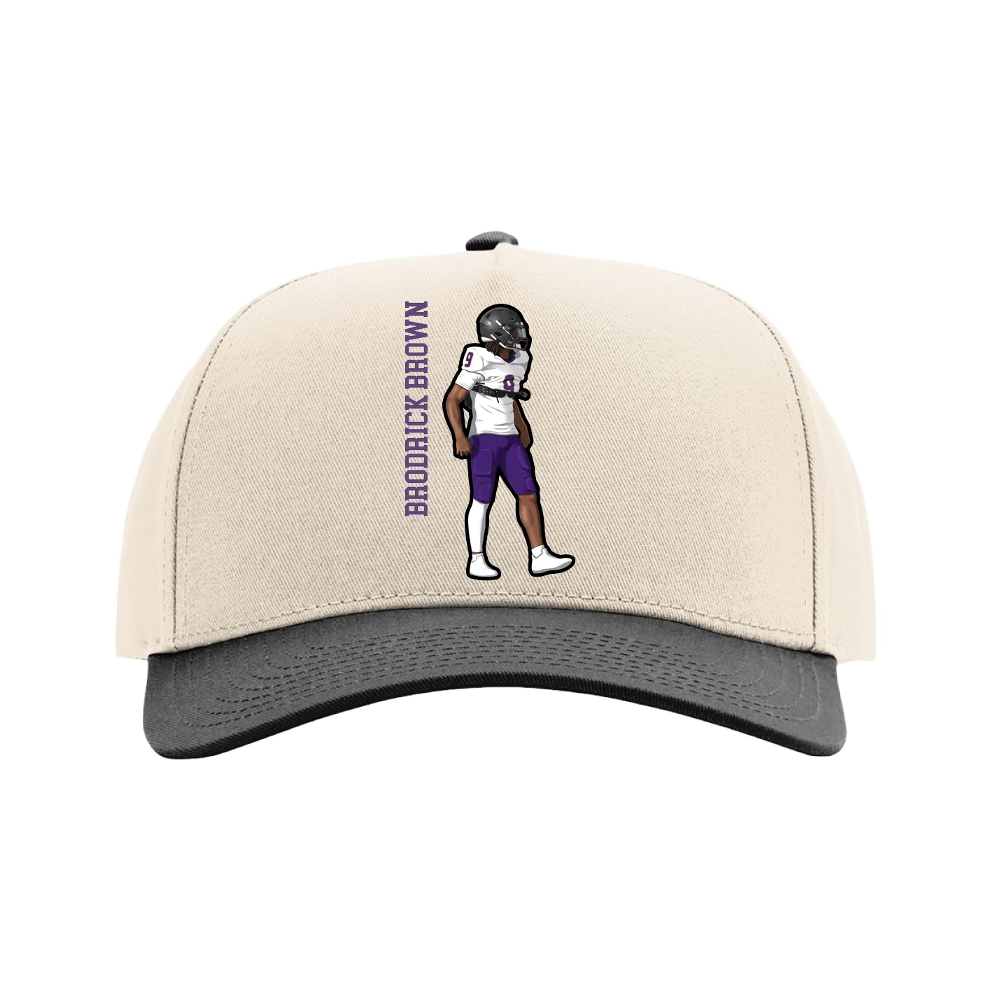 Full Fabric Five-Panel Champ Cap — Name Vertical in Cream/Black