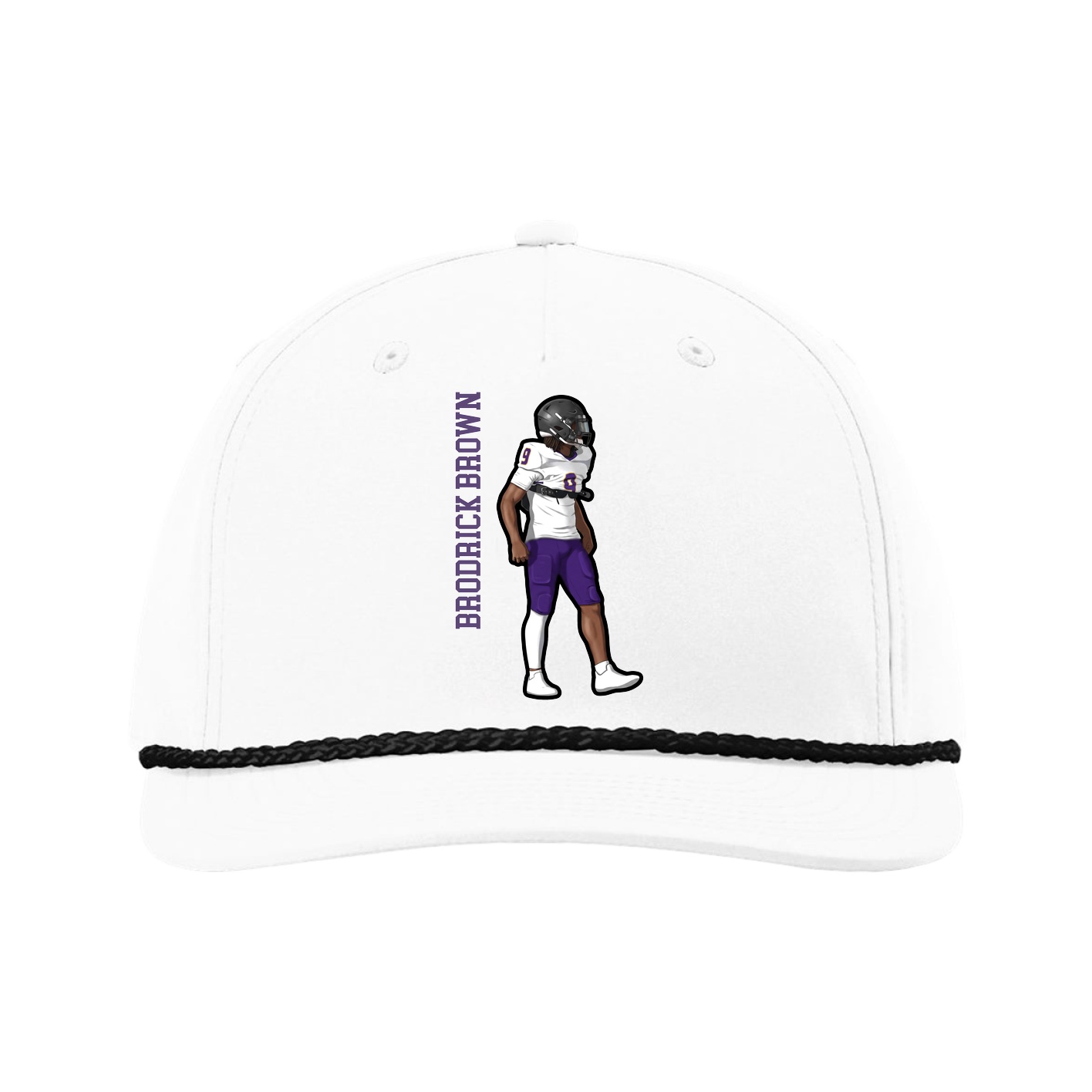 Five-Panel Classic Rope Cap — Name Vertical in White