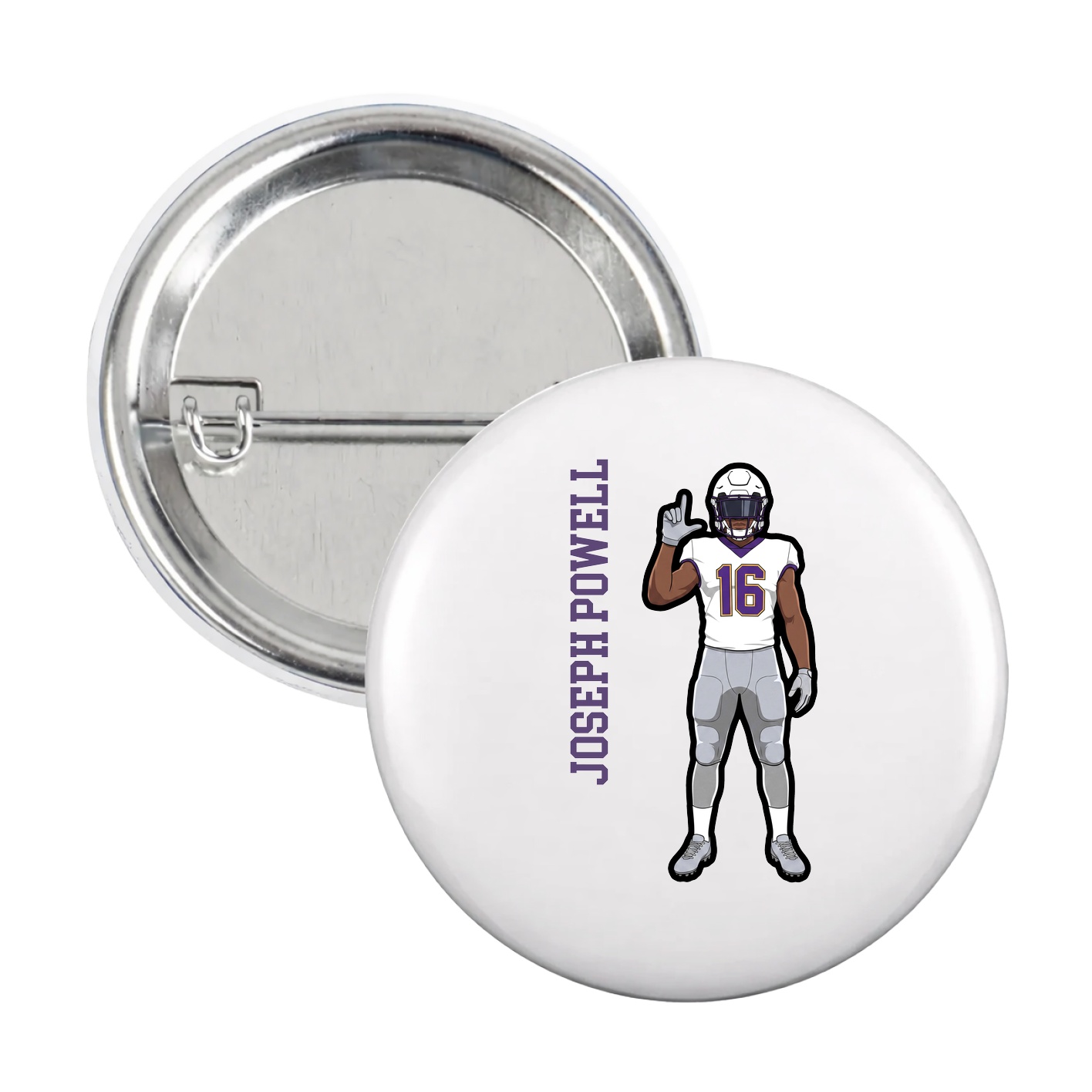 Game Day Button — Name Vertical in White