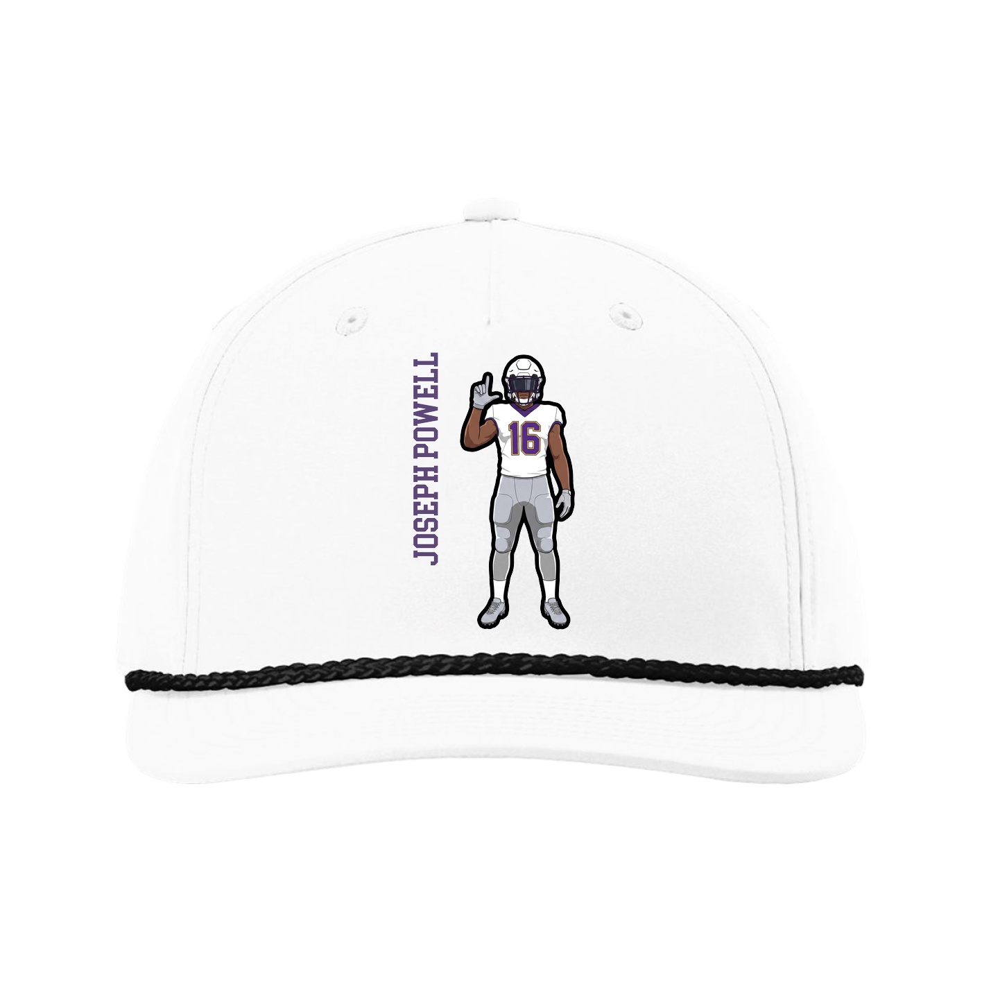 Five-Panel Classic Rope Cap — Name Vertical in White