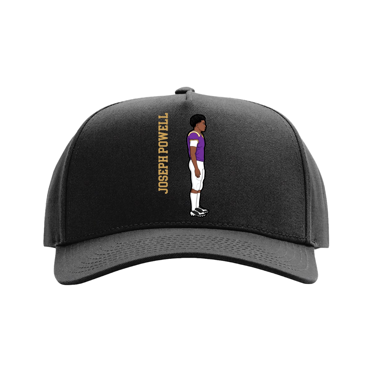 Full Fabric Five-Panel Champ Cap — Name Vertical in Black
