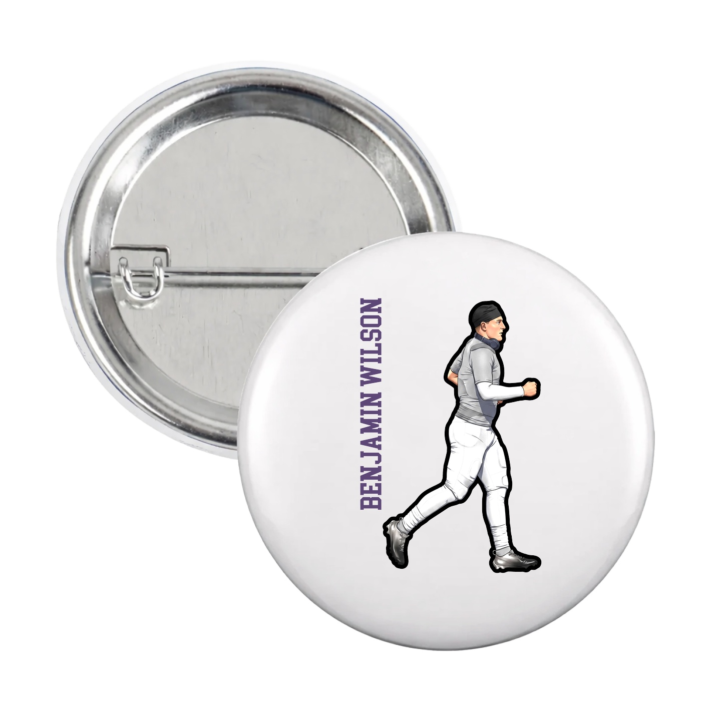 Game Day Button — Name Vertical in White