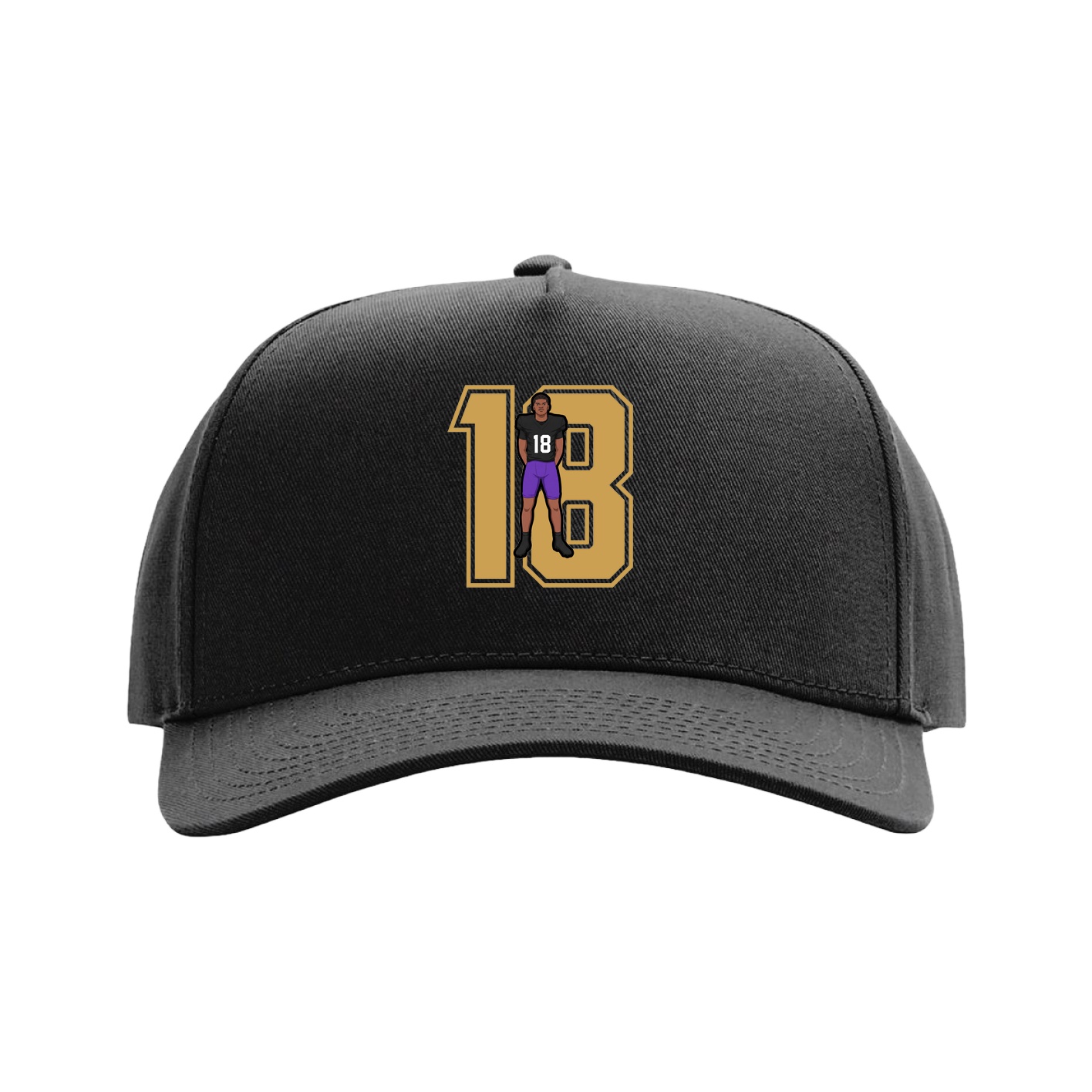 Full Fabric Five-Panel Champ Cap — Number in Black
